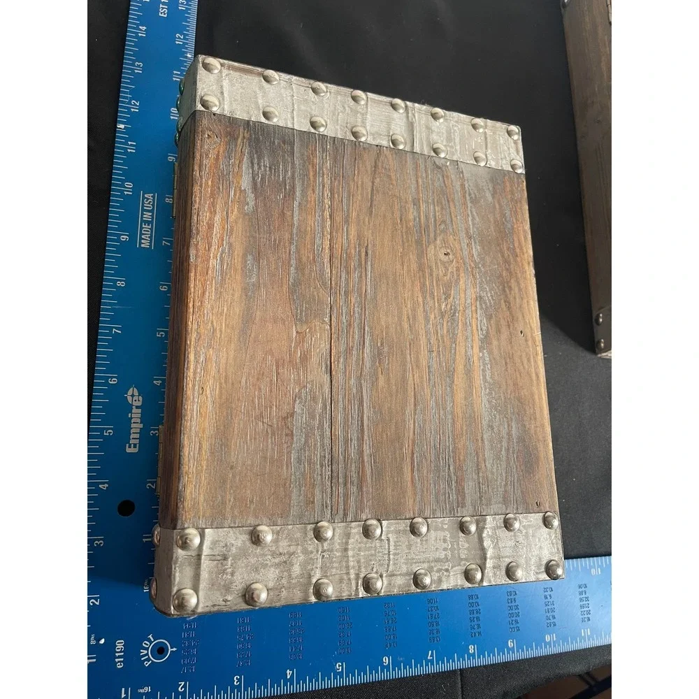 Rustic Wooden Book Box Set 2pc Industrial Metal Stud Decorative Storage Trunks‎